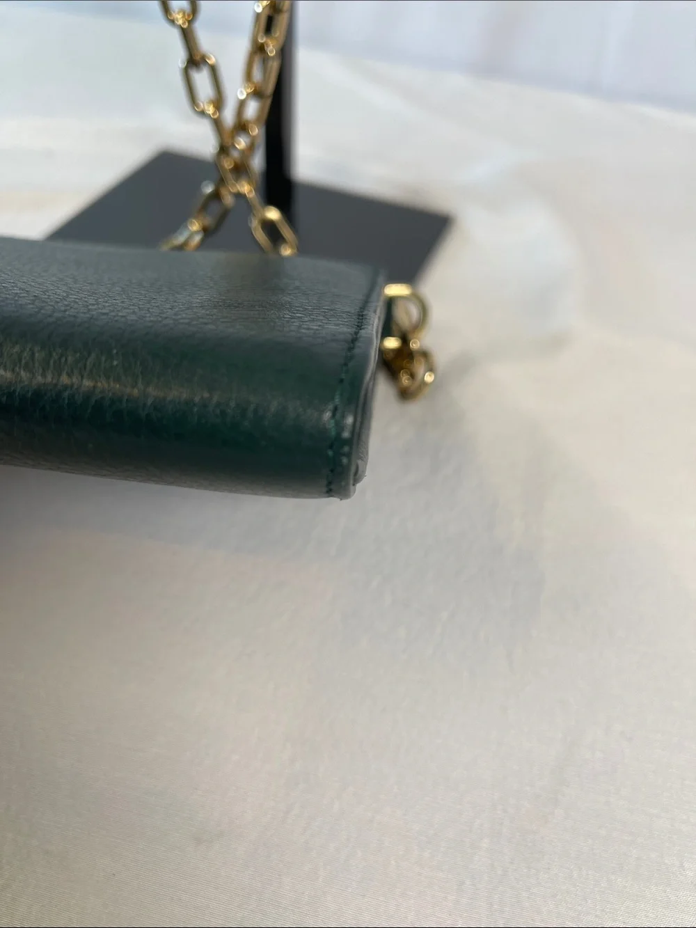 Tory Burch Britten Chain Wallet Crossbody Pebbled Leather Green Gold Authentic